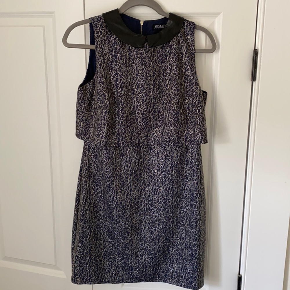 blue metallic retro dress Peter Pan collar